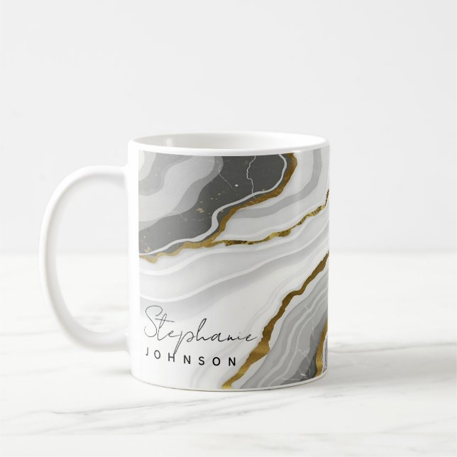 Elegant Gold Foil White Marble Monogram  Coffee Mug (Left)