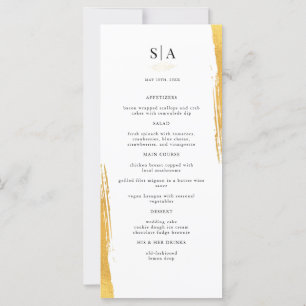 Elégant Gold Foil White Mariage Diner Menu