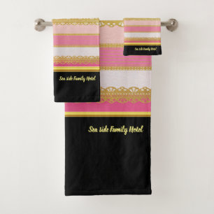 Elegant Gold Foil with pink and white Stripe Bat Bath Towel Set
