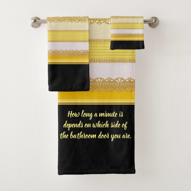 Elegant Gold Foil with yellow and white Stripe Bat Bath Towel Set (Insitu)
