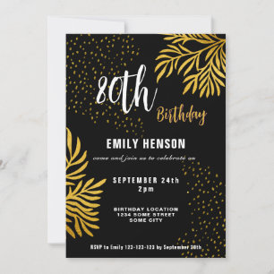 Elegant Gold Foliage 80th Birthday Party Invitation