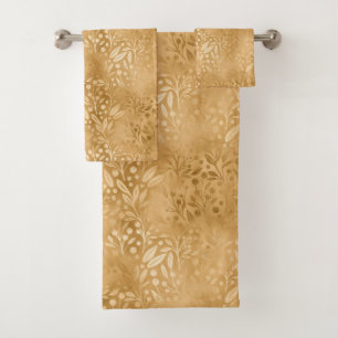 Elegant Gold Foliage Pattern Design Bath Towel Set