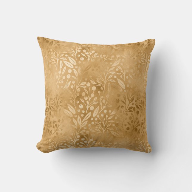 Elegant Gold Foliage Pattern Luxurious Design Throw Pillow (Front)