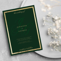 Elegant gold forest green monogram initals wedding