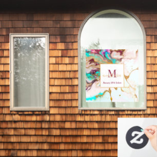 Elegant Gold Fox Marble Monogram Beauty Salon Window Cling