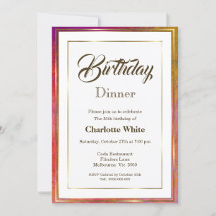 Elegant Gold Frame 30th Birthday Dinner Invitation