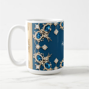 Elegant Gold Frame Adorned With Blue Gemstones Coffee Mug