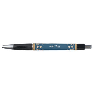 Elegant Gold Frame Adorned With Blue Gemstones Pen