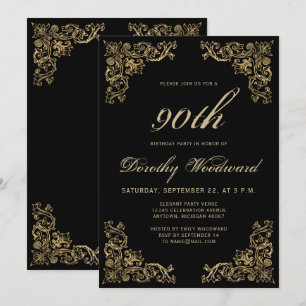 Elegant Gold Frame Black Birthday Party Invitation