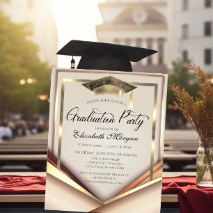 Elegant Gold Frame Cap Graduation Invitation