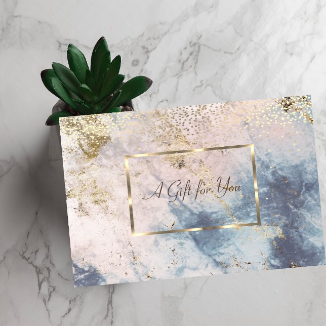 Elegant Gold Frame,Confetti Blue Marble  Discount Card (Creator Uploaded)