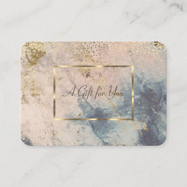 Elegant Gold Frame,Confetti Blue Marble  Discount Card (Front)