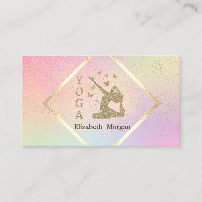 Elegant Gold Frame,Confetti,Yoga Instructor Business Card (Front)