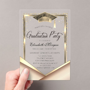 Elegant Gold Frame Diamonds Graduation Acrylic Invitations