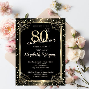 Elegant Gold Frame, Dots 80th Birthday Party Invitation