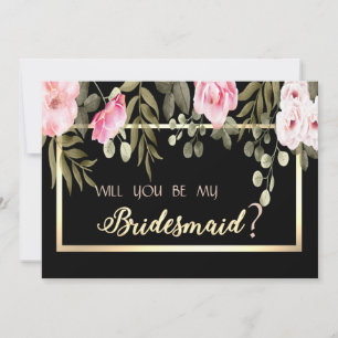 Elegant Gold Frame Floral Bridesmaid Card