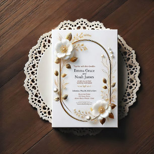 Elegant Gold Frame Floral Wedding Invitation