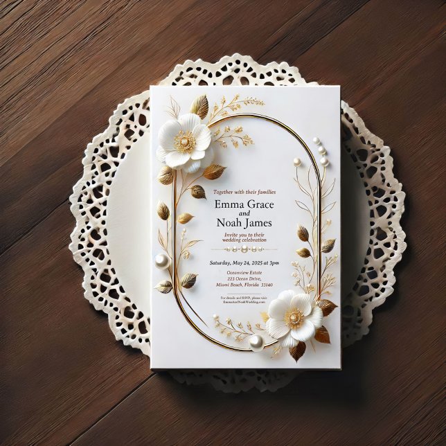 Elegant Gold Frame Floral Wedding Invitation (Creator Uploaded)