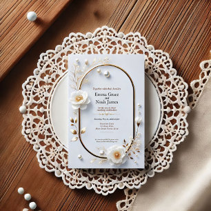 Elegant Gold Frame Floral Wedding Invitation