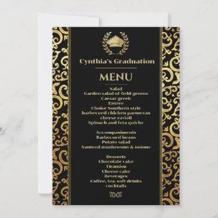 Elegant gold Frame Graduation Dinner Menu  Invitation