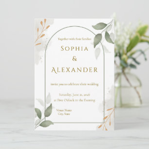 Elegant Gold Frame & Greenery Floral Wedding Invitation