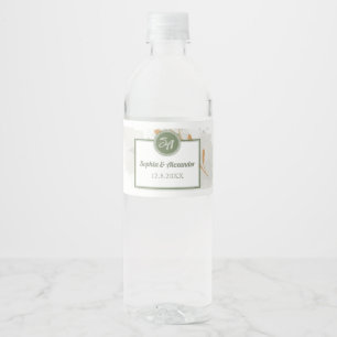 Elegant Gold Frame & Greenery Floral Wedding  Water Bottle Label