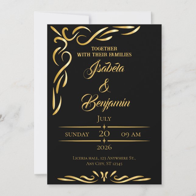 Elegant Gold Frame Invitation | Black & Gold Ornam (Front)