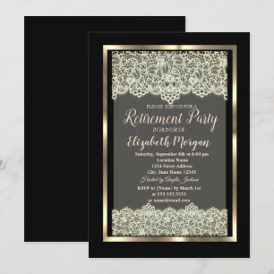 Elegant Gold Frame Lace Retirement Invitation
