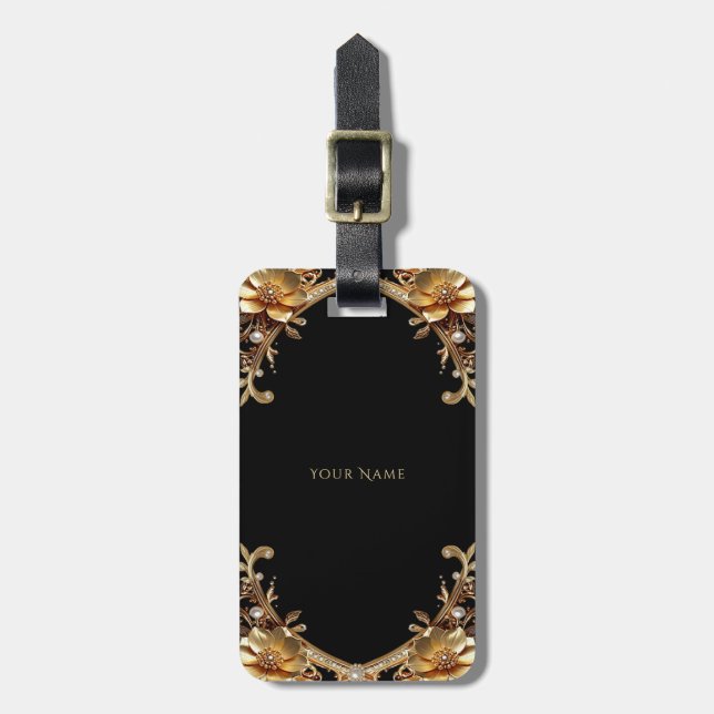 Elegant Gold Frame Luggage Tag (Front Vertical)
