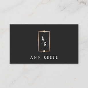 Elegant Gold Frame Monogram Modern Vintage Black Business Card