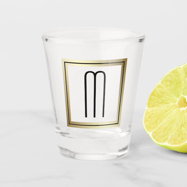 Elegant Gold Frame Monogram Shot Glass (Front)