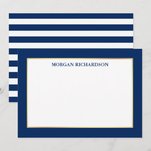 Elegant Gold Frame Navy Blue Striped Card