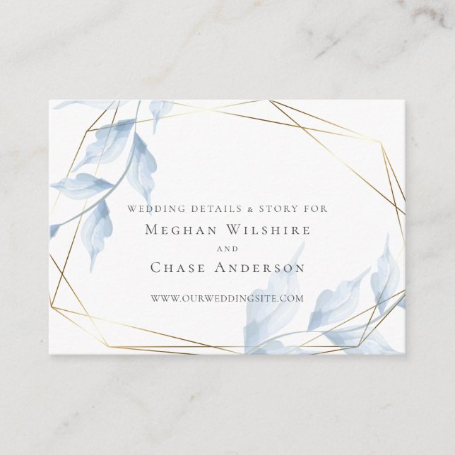 Elegant Gold Frame Pale Dusty Blue Leaves Enclosure Card (Front)