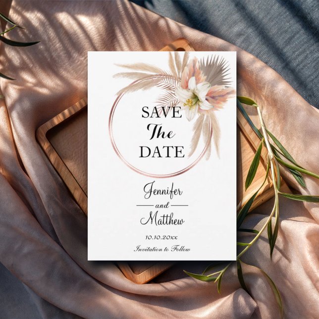 Elegant Gold Frame Pampas Grass 5x7"  Save The Date (Creator Uploaded)