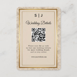 Elegant Gold Frame QR Code Wedding Details Enclosure Card