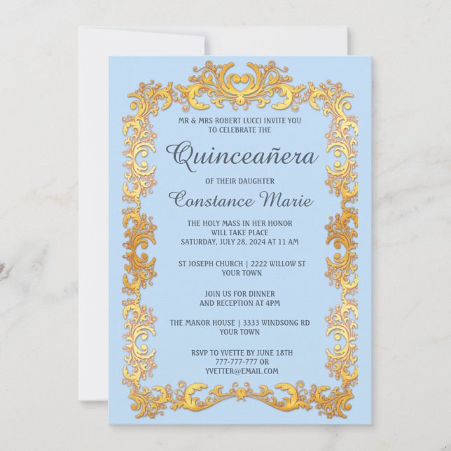 Elegant Gold Frame Quinceanera Invitation (Front)