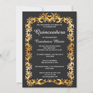 Elegant Gold Frame Quinceanera Invitation