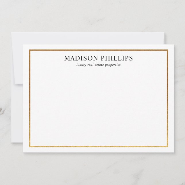 Elegant Gold Frame Realtor Personalized Stationery Card (Front)