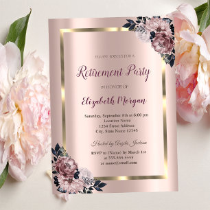 Elegant Gold Frame,Rose Gold Floral Retirement Invitation