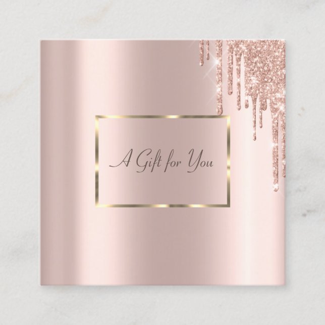 Elegant Gold Frame, Rose Gold Glitter Drips Discount Card (Front)