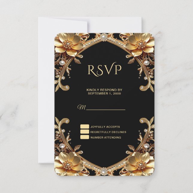 Elegant Gold Frame RSVP Card (Front)