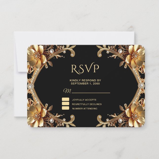 Elegant Gold Frame RSVP Card (Front)