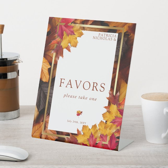Elegant Gold Frame & Rustic Autumn Charm Favours Pedestal Sign (Creator Uploaded)