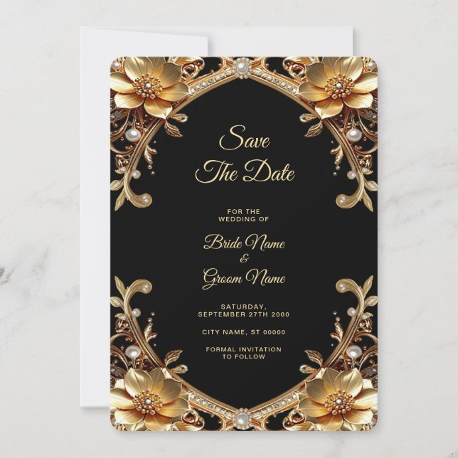 Elegant Gold Frame Save The Date (Front)