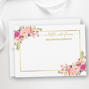 Elegant Gold Frame Watercolor Pink Blush Floral Card