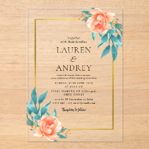 Elegant Gold Frame Wedding Acrylic Invitations