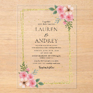Elegant Gold Frame Wedding  Acrylic Invitations