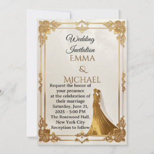 Elegant Gold Frame Wedding Invitatio Invitation