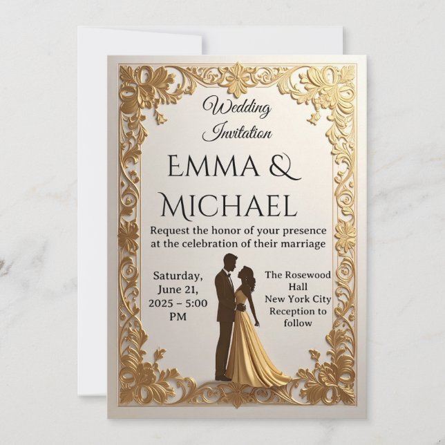 Elegant Gold Frame Wedding Invitation (Front)