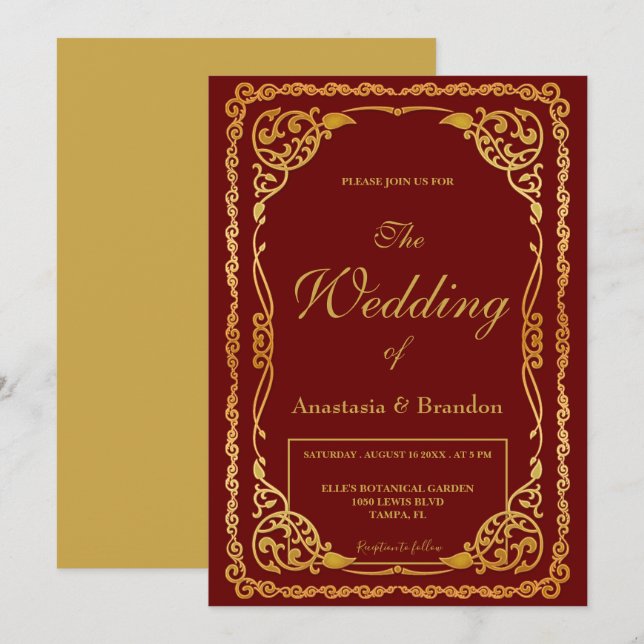 Elegant Gold Frame | Wedding Invitation (Front/Back)